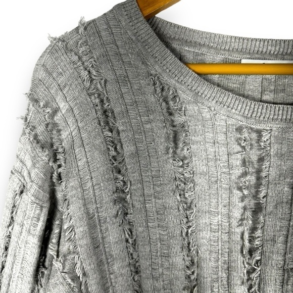 4 for $20 SALE! Harper Lane Stitch Fix Frayed Fringe Rib Sweater, Grey, Size S - Picture 3 of 10